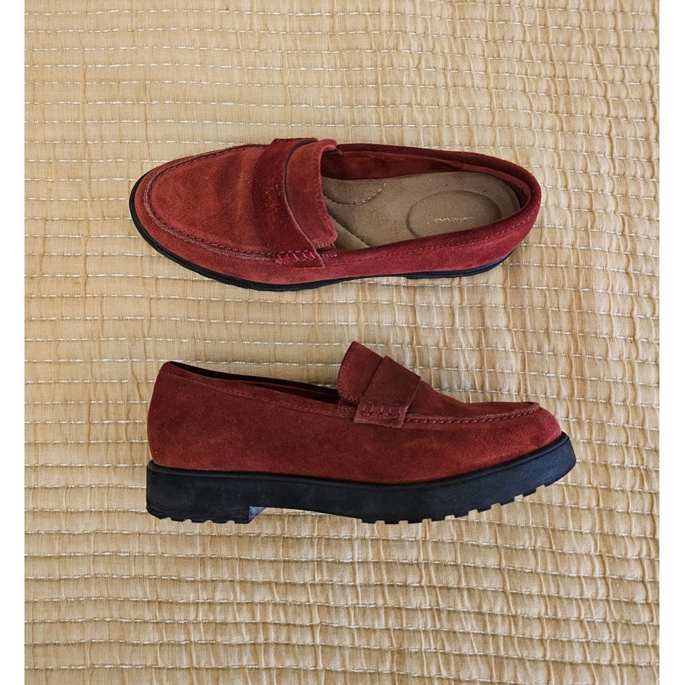Clarks Bellevue Hazen Burgundy Suede‎ Loafers Slip On Shoes Womens 7 Preppy